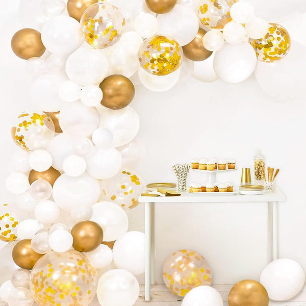 108pcs White Gold Balloon Garland Arch Kit, 5, 10 Inch 12" White Gold Confetti Balloons for Party Decorations