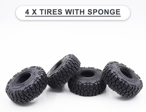 1.0 Tires, 60 * 22mm Soft Rubber Crawler Wheel Tires with Foam Inserts for 1/18 TRX4M 1/24 RC Crawler