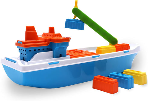 Toyland 41cm (16") 6 3 Colourful Cargo Ship with Moveable Doors, Crane & Plastic Containers - Kids Floating Water Toy