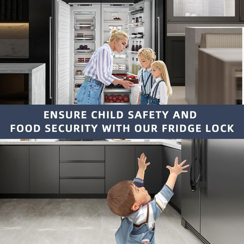 Secure Black Refrigerator Lock with Keys, 19.7" Childproof Cable Lock for French Door Fridge & Cabinet