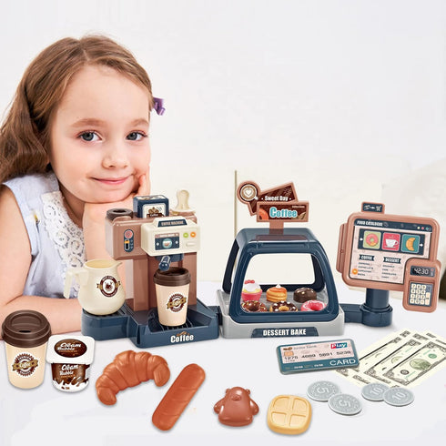yoliyogo Playset Set Pretend Play Coffee Maker Toy Role Play Coffee Shop Party with Coffee Machine Cash Registers Toy