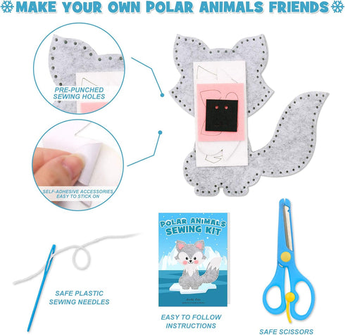 14 CiyvoLyeen Polar Animals Sewing Kit for Kids Make Your Own Winter Polar Animals Felt Plush Craft Kit Includes