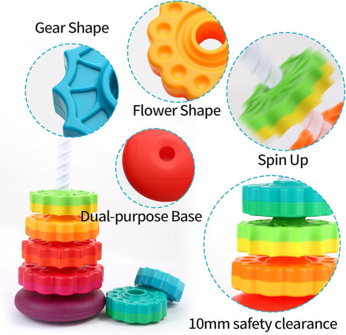 Spinning Stacking Toys – Rainbow Tower – Kids Stackable Spinning Toy for Toddlers 1-3 – Builds Sensory and Motor Skills
