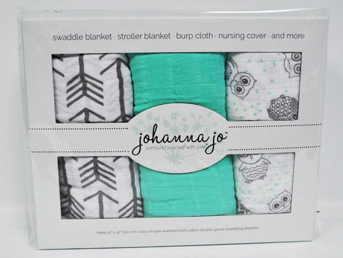 Johanna Jo Baby Swaddle Blanket Pack of 3 in Gray & Green { Arrows