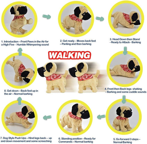 Set WEofferwhatYOUwant Pug Daddy & Pug Puppy Electronic Interactive Plush Dog Toys with Tricks, Barking, Walking Touch