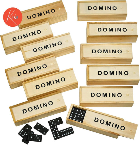 Set 12 Pack Kicko Mini Wooden Dominoes - - Miniature Classic Board Games - Small Blocks, Educational Toys, Game Tiles