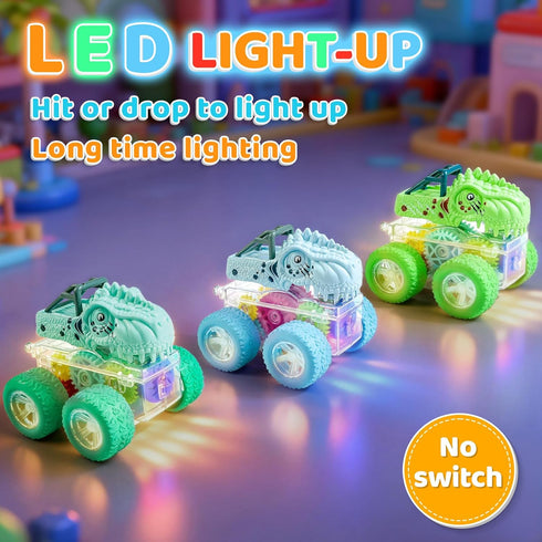 2-4, 3-5, 2 3 4 5 6 Beestech Light Up Dinosaur Toys for Toddlers Monster Truck Toys for Kids Push and Go Dinosaur Cars