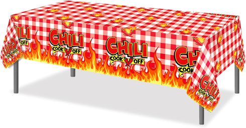3Pcs Chili Cook Off Tablecloth - 87x51In Plastic Table Covers for Mexican Chili Buffet Baby Shower Party
