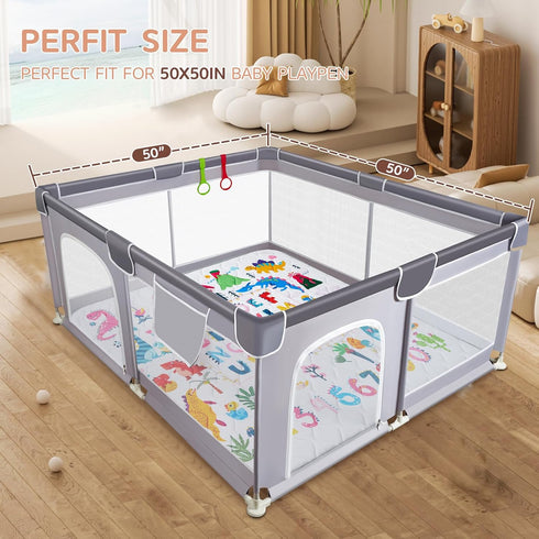 50x50 Inch Baby Play Mat - Thicken Soft Foam Crawling Mat for Playpen & Floor, Non-Slip Waterproof Playmats for Infants