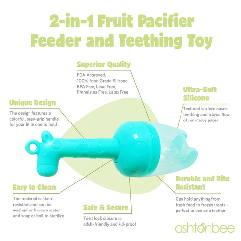 Giraffe Baby Fruit Pacifier Feeder 2 Pack - Perfect for Introducing Solid Foods 6-12 Months - Ashtonbee