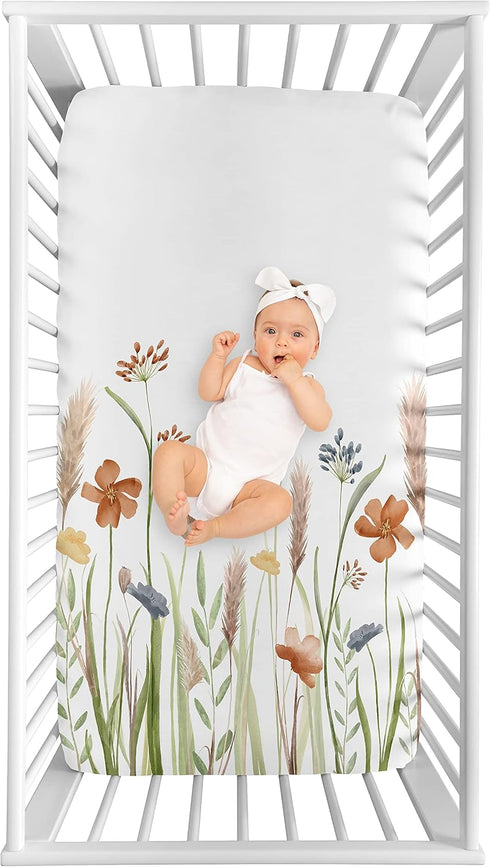 Sweet Jojo Designs Fitted Baby Crib Sheets (Multicolor Boho Floral) for Girls,