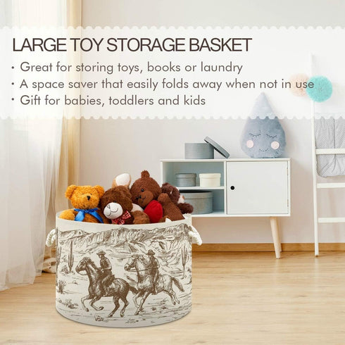 WELLDAY 20"x20"x14" Cotton Rope Basket Western Desert Cowboy Baby Laundry Basket for Living Room, Laundry, Nursery