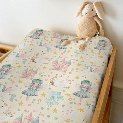 ZoUbqchY 32''16'' Watercolor Fairies Yellow Changing Pad Covers for Baby Girls Boys Pastel Princess Castle Floral Stars
