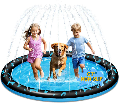 BoucyBudy 67" Splash Pad for Kids and Dogs, Non-Slip Sprinkler Play Mat, Outdoor