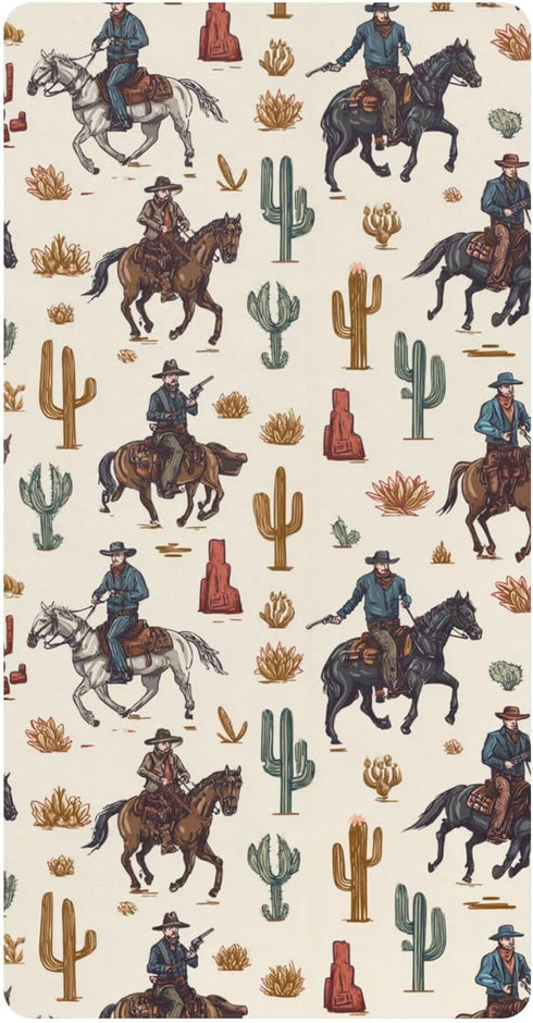 Mazeann Western Cowboy Retro Cacti Crib Sheets Soft Breathable Fitted Cotton Baby Crib