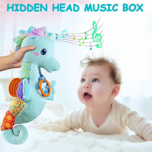 Baby Toys 0-6 Months - Infant Musical Stuffed Animals with Bright Colors, Crinkle Sound, Multi-Textures & Rattles (Blue)