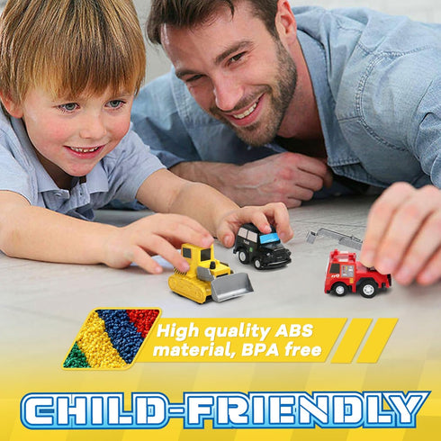 Fajiabao 18 Pcs Toy Car Mini Pull Back Cars for Toddlers, Party Favors Bulk Small Construction Toys for Kids