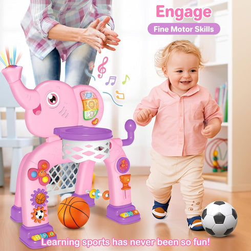 1 2 3 Shemira Toddler Basketball Hoop & Soccer Goal Activity Center Toys with Light & Music,Elephant Toddlers Musical