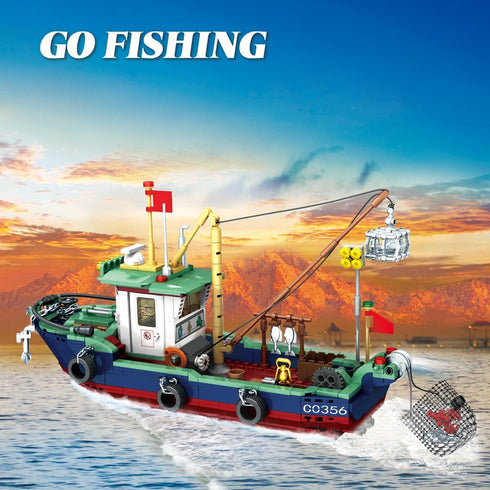 WVINVW Sets, Set 6-12 582 Fishing Boat Building Blocks Boat Sea Fishing Building Blocks Toy Collection Decoration