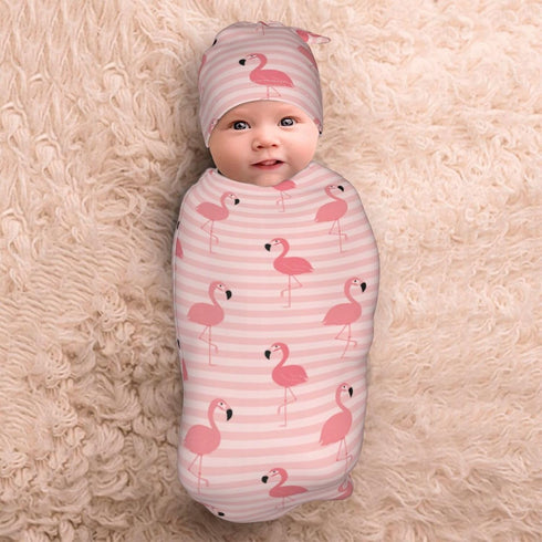 Nezweld Set, Flamingo Newborn Swaddle Blanket for baby,Unisex Baby Stuff,Soft for Boys Girls, with Beanie hat Baby