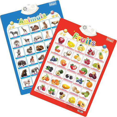 6Pcs Electronic Interactive Alphabet Wall Chart - ABC Learning Toys for Kids, Talking 123s, Animals & Vegetables
