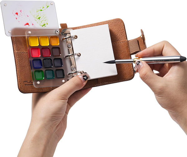 Fuumuui Watercolor Sketchbook Set Refillable 12-Color Travel Paints Kit & 100% Cotton