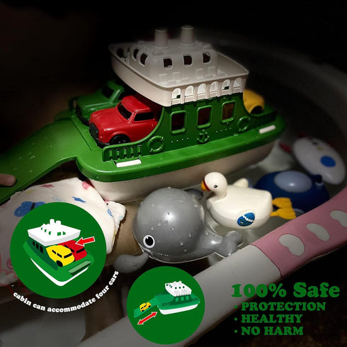 OKGIUGN 4 4 Swimming Set Ferry Boat with Car and Wind Up Bath Toys, Kids Bath Toy Floating Vehicle Whales Submarines
