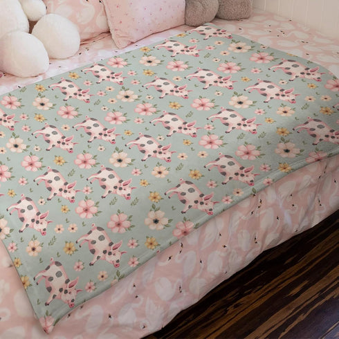 Baby Pig Boho Retro Floral Blanket, 30x40, Farm Animal Flannel Soft Swaddle for Boys and Girls