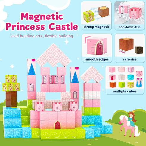 Magnetic Blocks Building Toys - Princess Castle Collection, Birthday Gifts for Kids 3-8, Montessori STEM Outdoor Toys