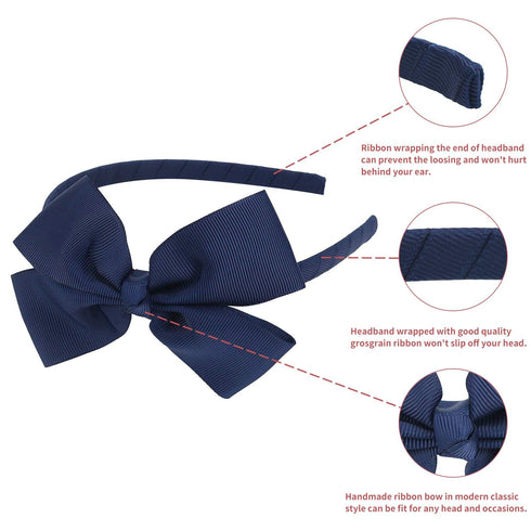 7Rainbows Cute Navy Blue Bow Headband for Back to School Girls Toddlers