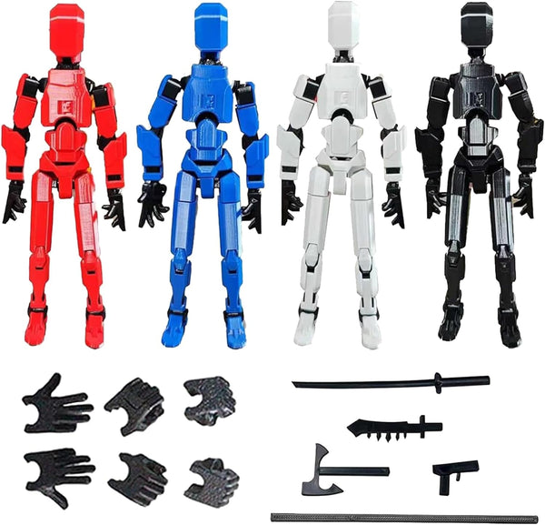 T13 Action Figure 4PCS, 3D Printed Multi-Jointed Movable Robot Desktop Decorations for Game Lovers