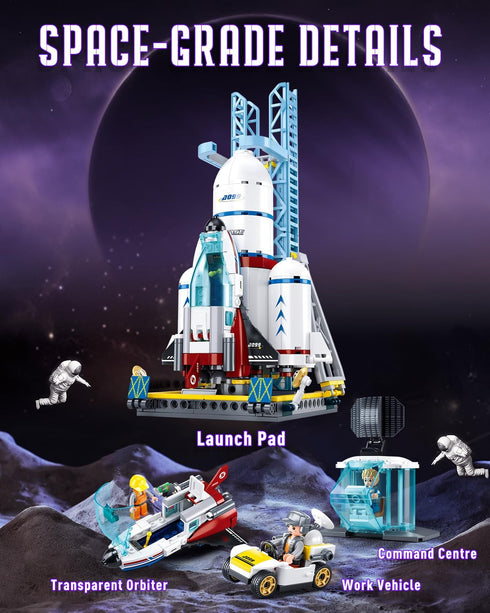 Set, 4 6-12, 424 City Space Launch Center Building Rocket Launchpad Building Kit with Astronaut Minifigures for STEM