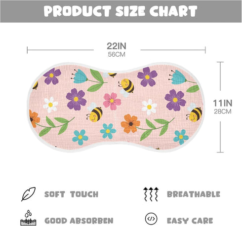 Qinllo 2 Pack 22" 11" Muslin Burp Cloths Floral Bee Pink Cotton Baby Burp Cloths Ultra Absorbent Soft Thick Burping