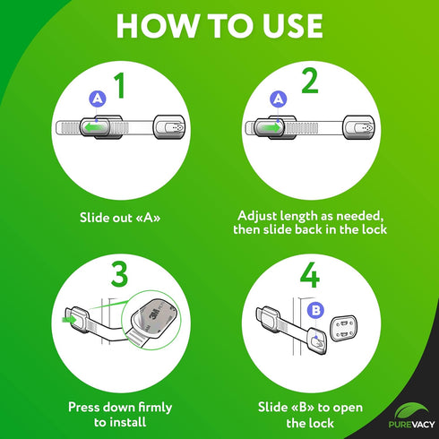 6 Pack Child Safety Strap Locks - No Drilling Cabinet Locks, Sticky Drawer Locks, Baby Proofing, Refrigerator Strap Lock