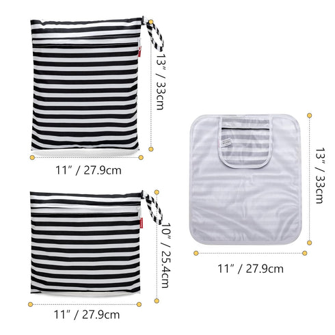 2Pack Damero Breast Pump Parts Bag, Wet Bag for Breast Pump Parts Storage with Waterproof Mat, Black Strips