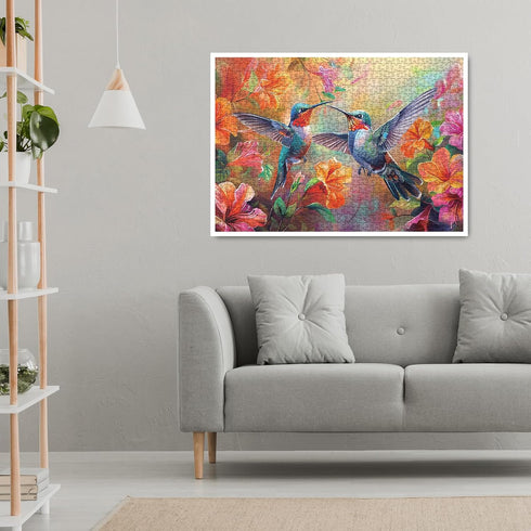 Bird Hummingbird Flower 1000 Piece Puzzles for Adults, Colorful Spring Plant Floral Jigsaw