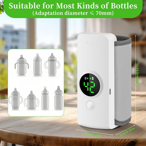Portable Bottle Warmer, Fast Warming Comfortable Baby Feeding On The Go, Waterless Milk Warming with Battery-Powered