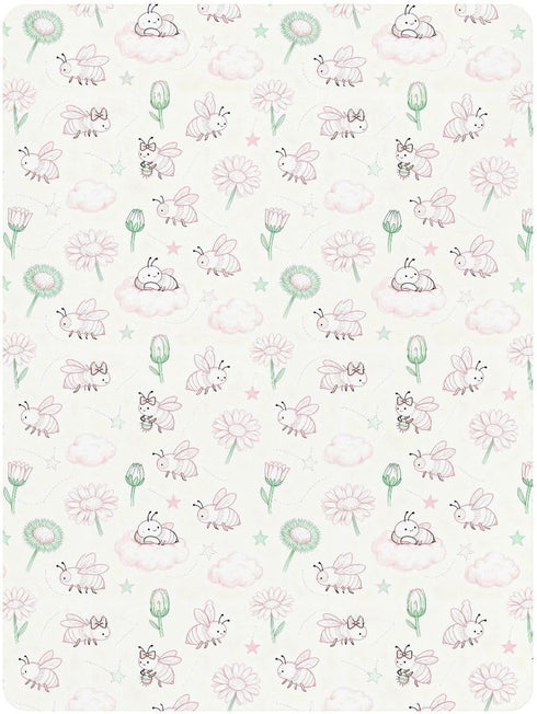 miaozhen 1 Pack 52x28 Cotton Baby Crib Sheets Comfy Breathable Pink and Green Daisy Flower and Bee Toddler Mattresses