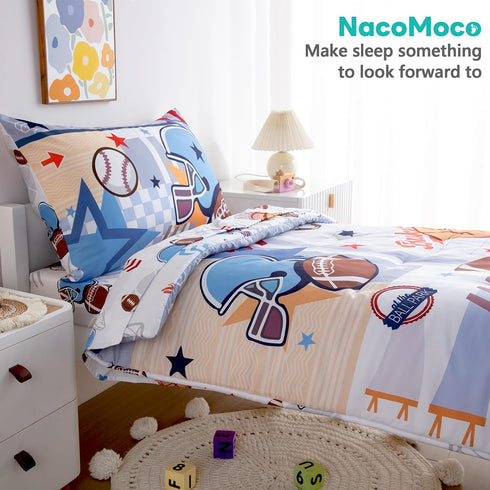 4-Piece Set Set Toddler Bedding for Boys - Soft & Skin Friendly Toddler Bed Includes Toddler Comforter, Flat Sheet