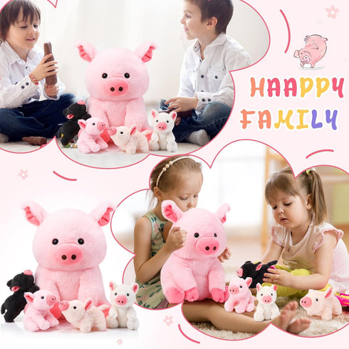5 12 Inch Mommy 4 Silipull Pcs Pig Stuffed Animals, Large Plush Pig with Little Baby in Mother Belly, Gifts