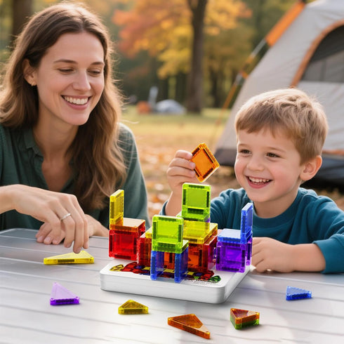 Niukdier Set 60pcs 3+ Magnetic Tiles Mini Travel Toddler Magnetic Blocks Building Kids Toys, Montessori Preschool