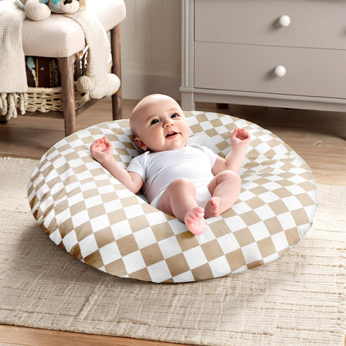 DILIMI Nursing Pillow Cover and Newborn Lounger Cover for Babies, Infant Lounger Cover, Light Brown Checkerboard