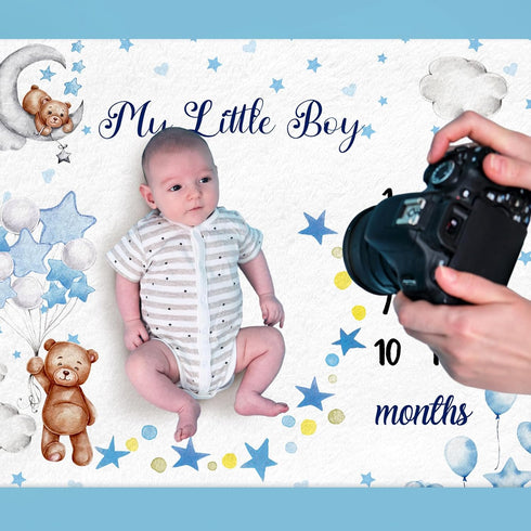 Mindsoft Sleeping Bear Monthly Baby Milestone Blanket Bear Star Balloon Flannel Blanket Boy Newborn Infant Swaddle