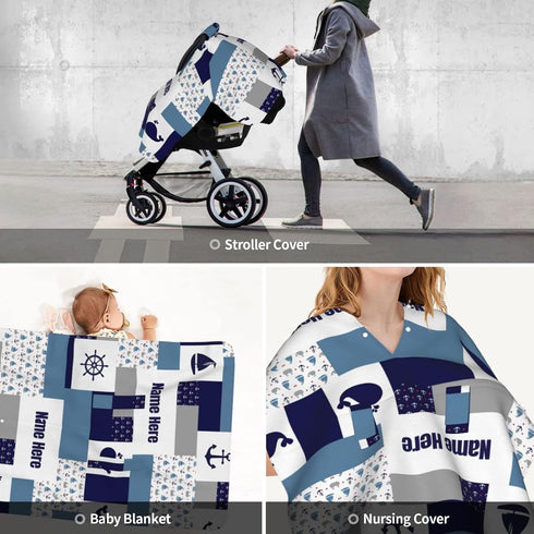 Naseagleeye Sailboat Personalized Anchor Baby Car Seat Canopy for Babies with Name, Custom Car Seat Covers for Boys
