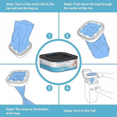Fununcat 810 4 Packs Jumbo Square Refills Disposal Bags Refill Compatible with Diaper Genie Classic, Compact and Select