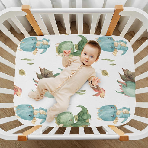 Fitted Crib Sheet for Boys Girls, Cute Dragon Soft Breathable Unisex Sheets for Standard Crib, 28 x 52 Inch
