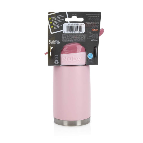 10 Oz 18+ Nuby Thirsty Kids No Spill Flip-It Reflex Stainless Steel Travel Cup or Water Bottle - - Months - Pink - Back