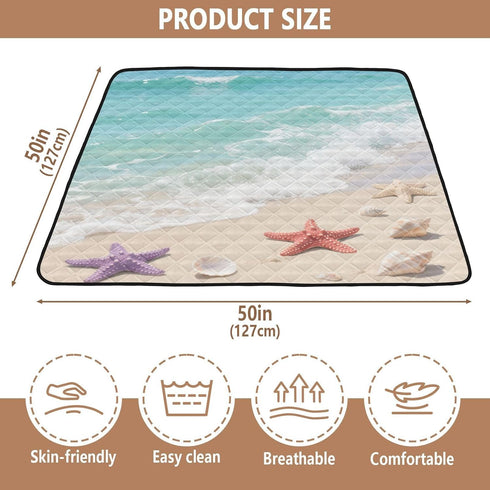 EtherSpher foldablummy 50'' 50''alfombra Blue Shells Large Non-Slip Baby Gym Play mat for Indoor Outdoor Waterproof
