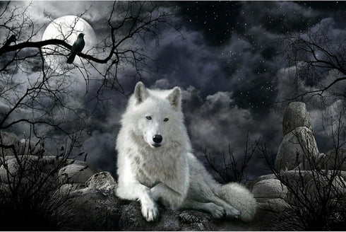 "Jigsaw Puzzle 1000 Piece Crow and White Wolf - Adult Puzzle Kids Puzzle Wooden Toy DIY Kit Home Decor"