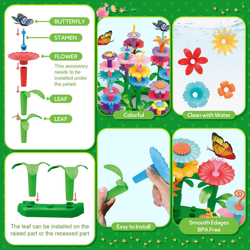 YEEBAY Flower Garden Building Toys for Girls Age 3-7 - STEM Gardening Pretend Toys, Stacking Game, Educational Activity